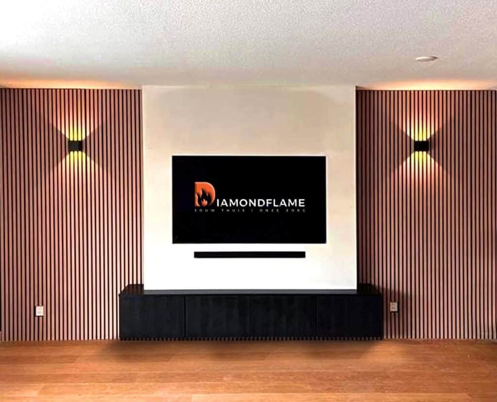 Cinewall met haard en opbergruimte